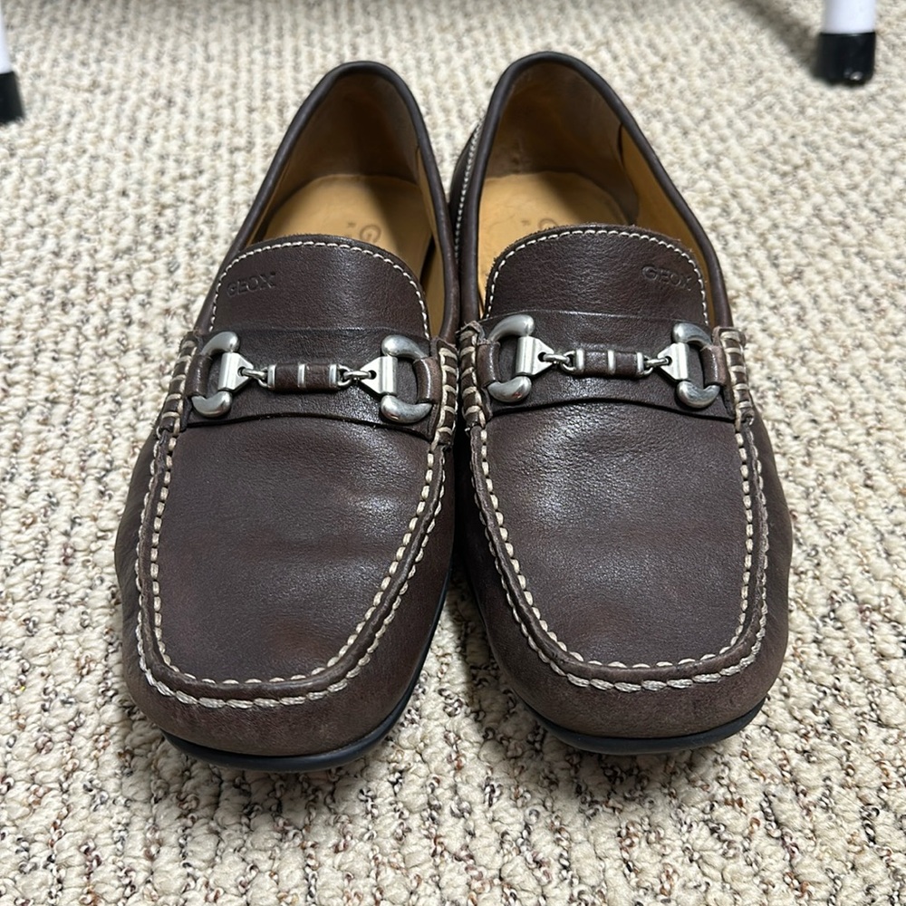 Men’s Geox Brown Leather Loafers with Metal Bit Size 41EU/8M